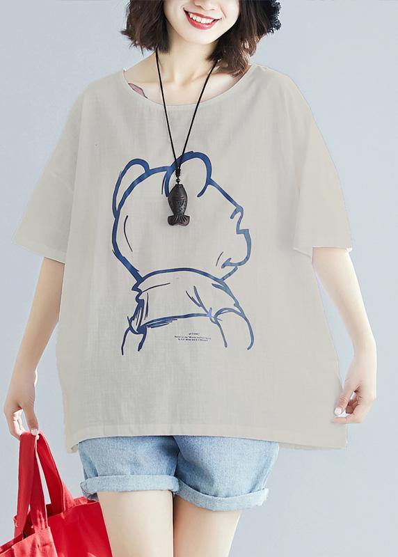 Light Gray Prints Cotton Shirts Wild Daily Summer Shirts