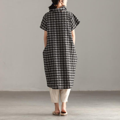 Linen Cotton Tops Mock Neck Short Sleeve Lattice Irregular Tops