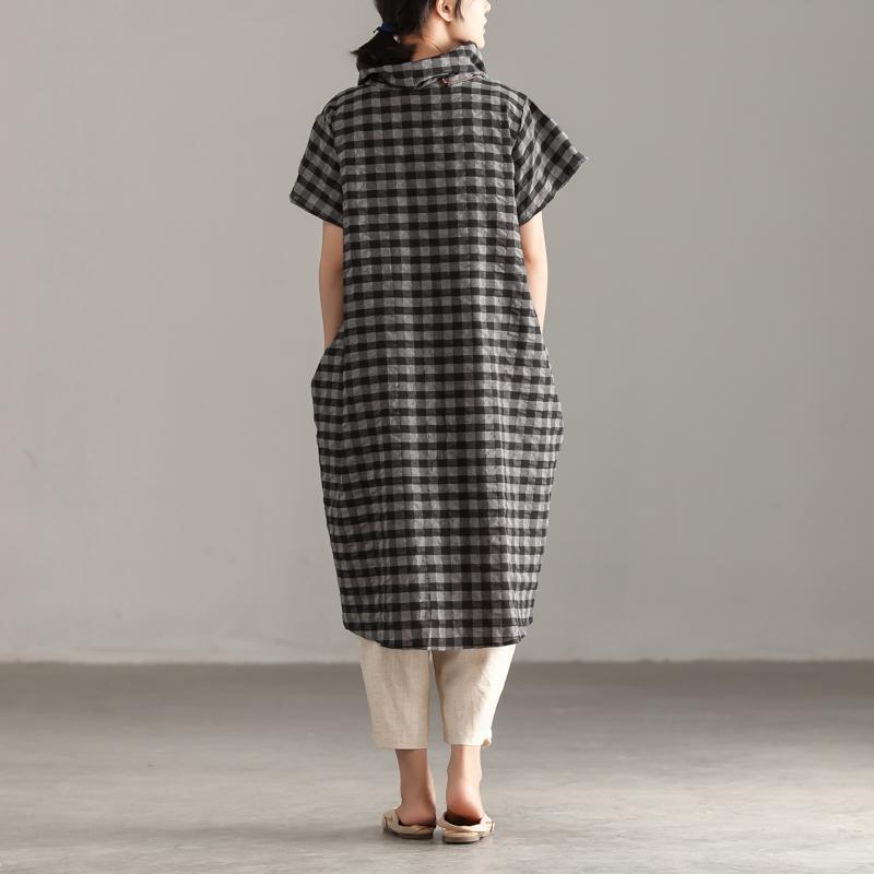 Linen Cotton Tops Mock Neck Short Sleeve Lattice Irregular Tops