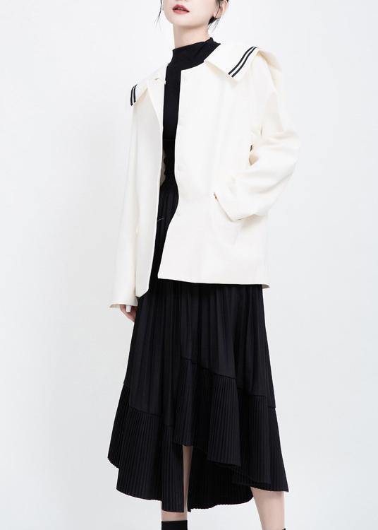 Long Sleeve Sailor Collar Outfit White Knee Jackets