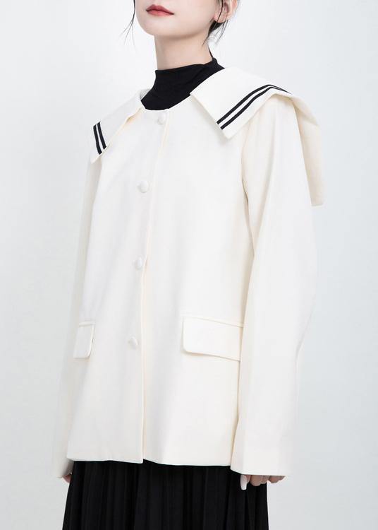 Long Sleeve Sailor Collar Outfit White Knee Jackets