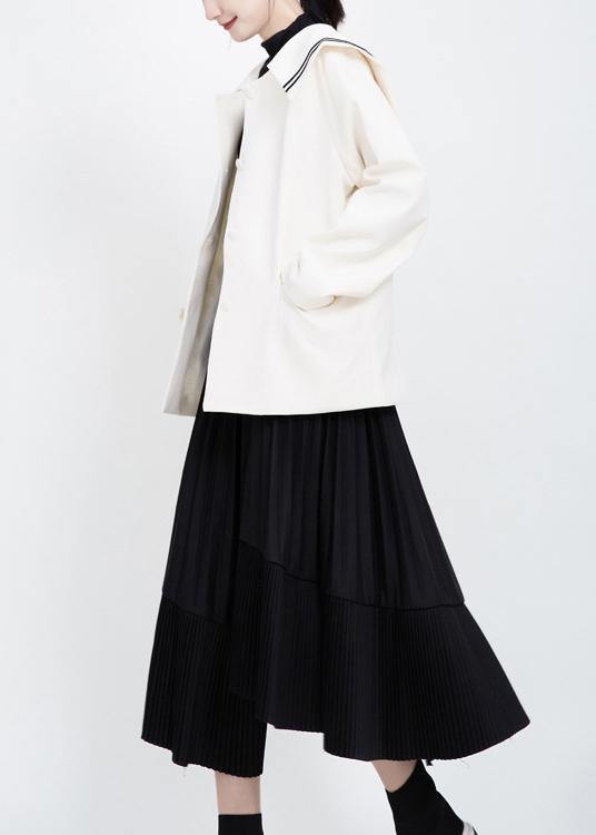 Long Sleeve Sailor Collar Outfit White Knee Jackets