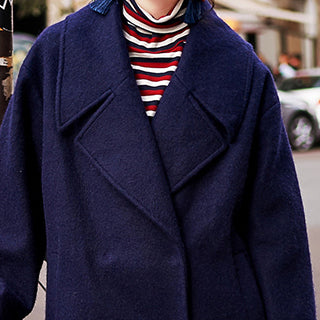 Navy Coats Clothing Notched Maxi Coat Pockets Double Breasted Coat