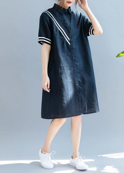 Navy Quilting Dresses Lapel Button Down Oversized Summer Dress