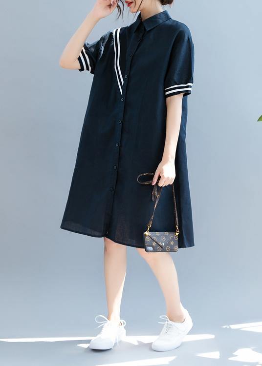 Navy Quilting Dresses Lapel Button Down Oversized Summer Dress