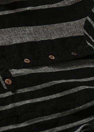 O Neck Linen Spring Clothes for Pattern Black Striped Dresses