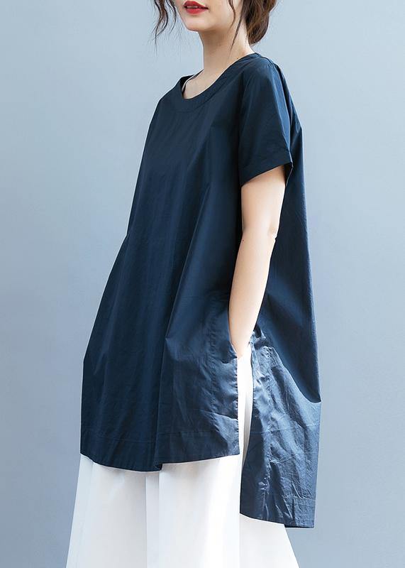 O Neck Low High Design Tunic Pattern Photography Navy Tops