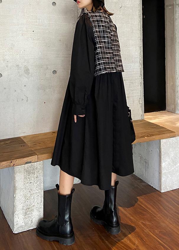 O Neck Patchwork Plaid Clothes Inspiration Black Dress