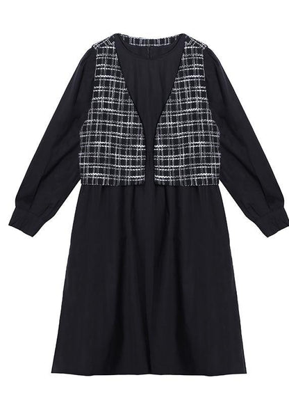O Neck Patchwork Plaid Clothes Inspiration Black Dress