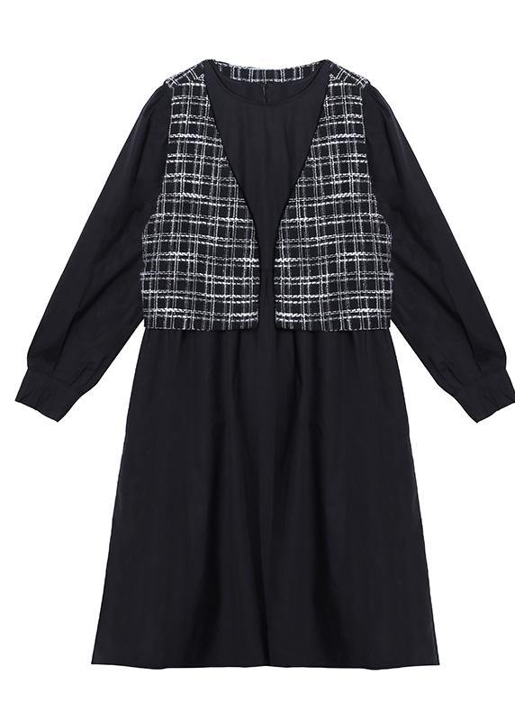 O Neck Patchwork Plaid Clothes Inspiration Black Dress