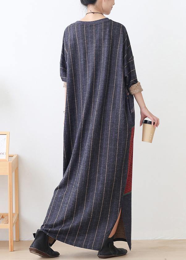 O Neck Side Open Cotton Outfit Inspiration Red Striped Art Dresses