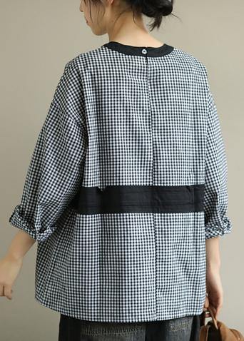 O Neck Tie Waist Fall Blouse Wardrobes Black Plaid Shirt