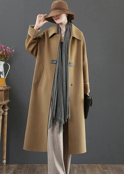 Oversize Coats Winter Woolen Outwear Brown Lapel Pockets Wool Coat for Woman