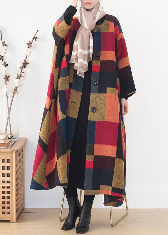 Oversize Long Coats Wild Outwear Yellow Plaid Winter Wool Overcoat