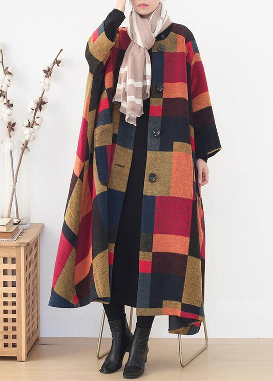 Oversize Long Coats Wild Outwear Yellow Plaid Winter Wool Overcoat