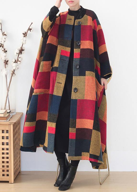 Oversize Long Coats Wild Outwear Yellow Plaid Winter Wool Overcoat