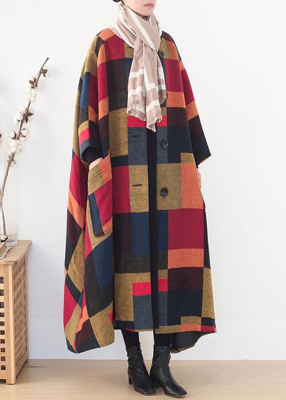 Oversize Long Coats Wild Outwear Yellow Plaid Winter Wool Overcoat