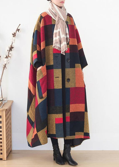 Oversize Long Coats Wild Outwear Yellow Plaid Winter Wool Overcoat