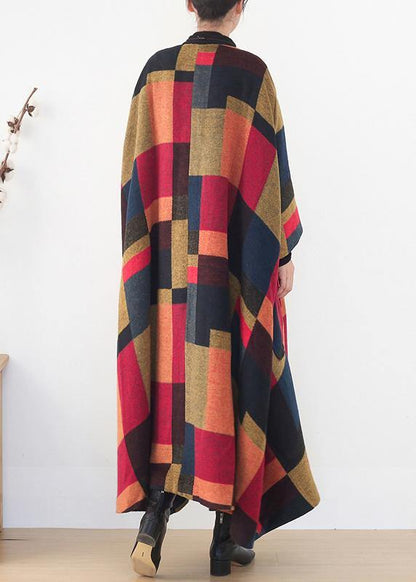 Oversize Long Coats Wild Outwear Yellow Plaid Winter Wool Overcoat