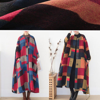 Oversize Long Coats Wild Outwear Yellow Plaid Winter Wool Overcoat