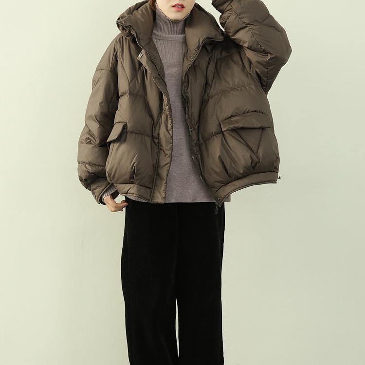 Oversize Snow Jackets Winter Outwear Chocolate Stand Collar Zippered Down Coat