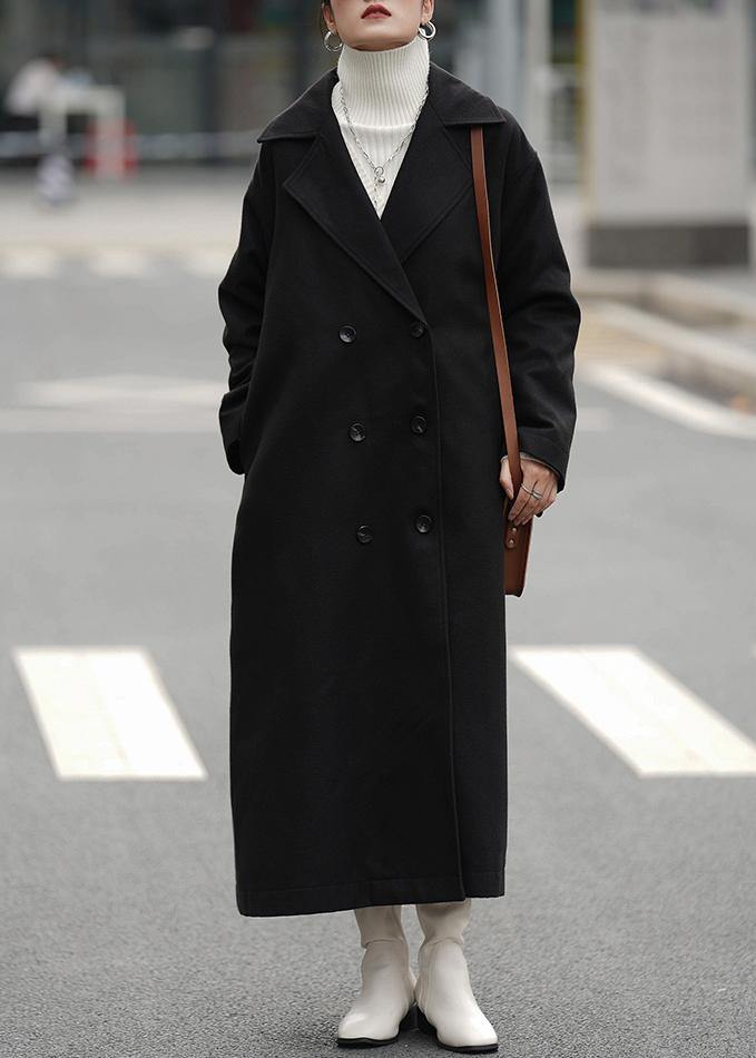 Oversized Coats Outwear Black Notched Double Breast Woolen Overcoat