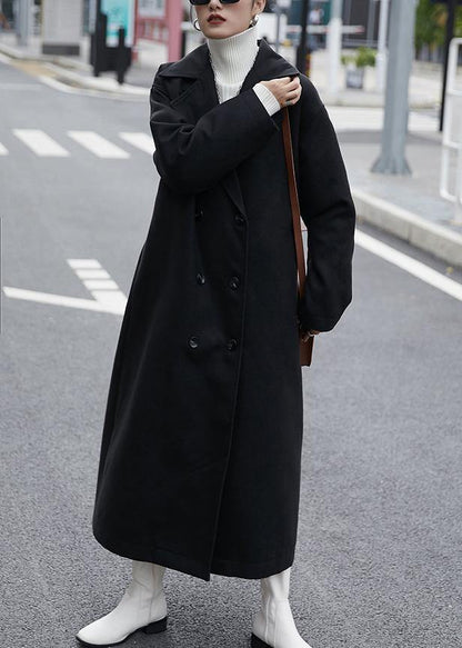 Oversized Coats Outwear Black Notched Double Breast Woolen Overcoat