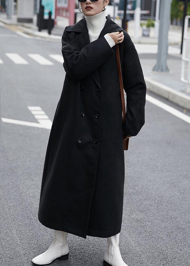 Oversized Coats Outwear Black Notched Double Breast Woolen Overcoat