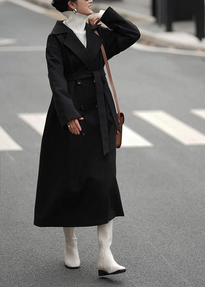 Oversized Coats Outwear Black Notched Double Breast Woolen Overcoat