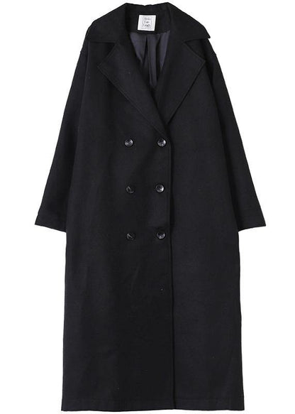 Oversized Coats Outwear Black Notched Double Breast Woolen Overcoat