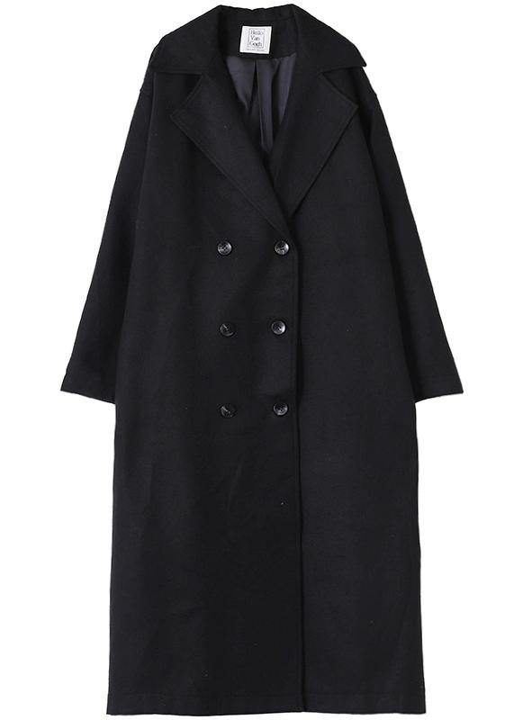 Oversized Coats Outwear Black Notched Double Breast Woolen Overcoat