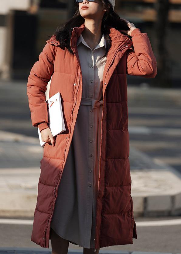 Oversized Warm Winter Coat Outwear Burgundy Hooded Zippered Winter Outwear