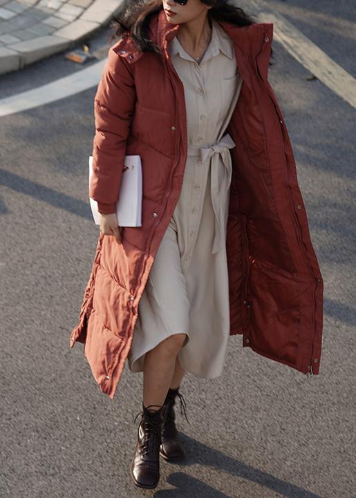 Oversized Warm Winter Coat Outwear Burgundy Hooded Zippered Winter Outwear