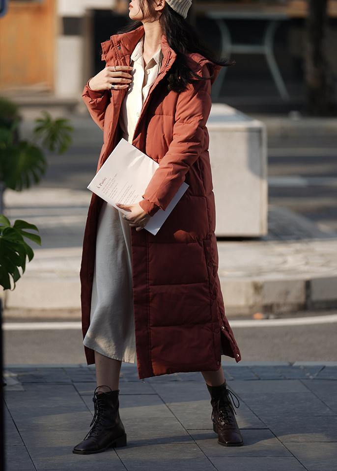 Oversized Warm Winter Coat Outwear Burgundy Hooded Zippered Winter Outwear