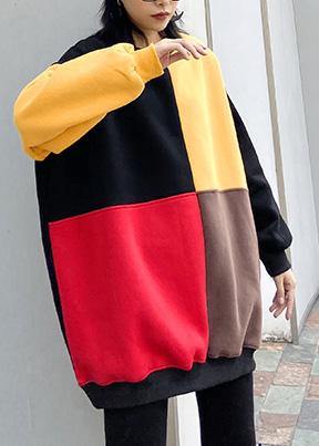 Patchwork Cotton O Neck Tunic Inspiration Yellow Blouses