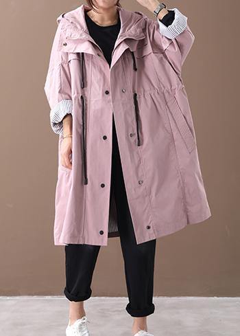 Pink Clothes Hooded Drawstring Pockets Outwear
