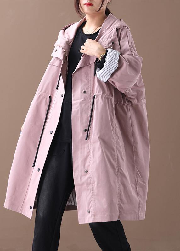Pink Clothes Hooded Drawstring Pockets Outwear