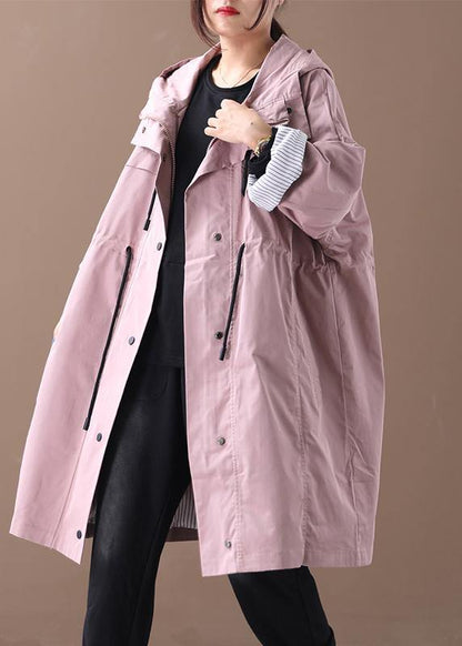 Pink Clothes Hooded Drawstring Pockets Outwear