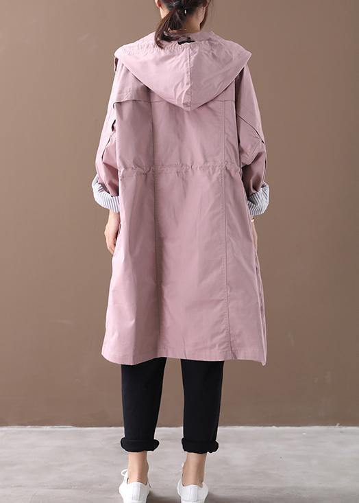 Pink Clothes Hooded Drawstring Pockets Outwear