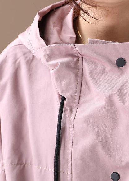 Pink Clothes Hooded Drawstring Pockets Outwear