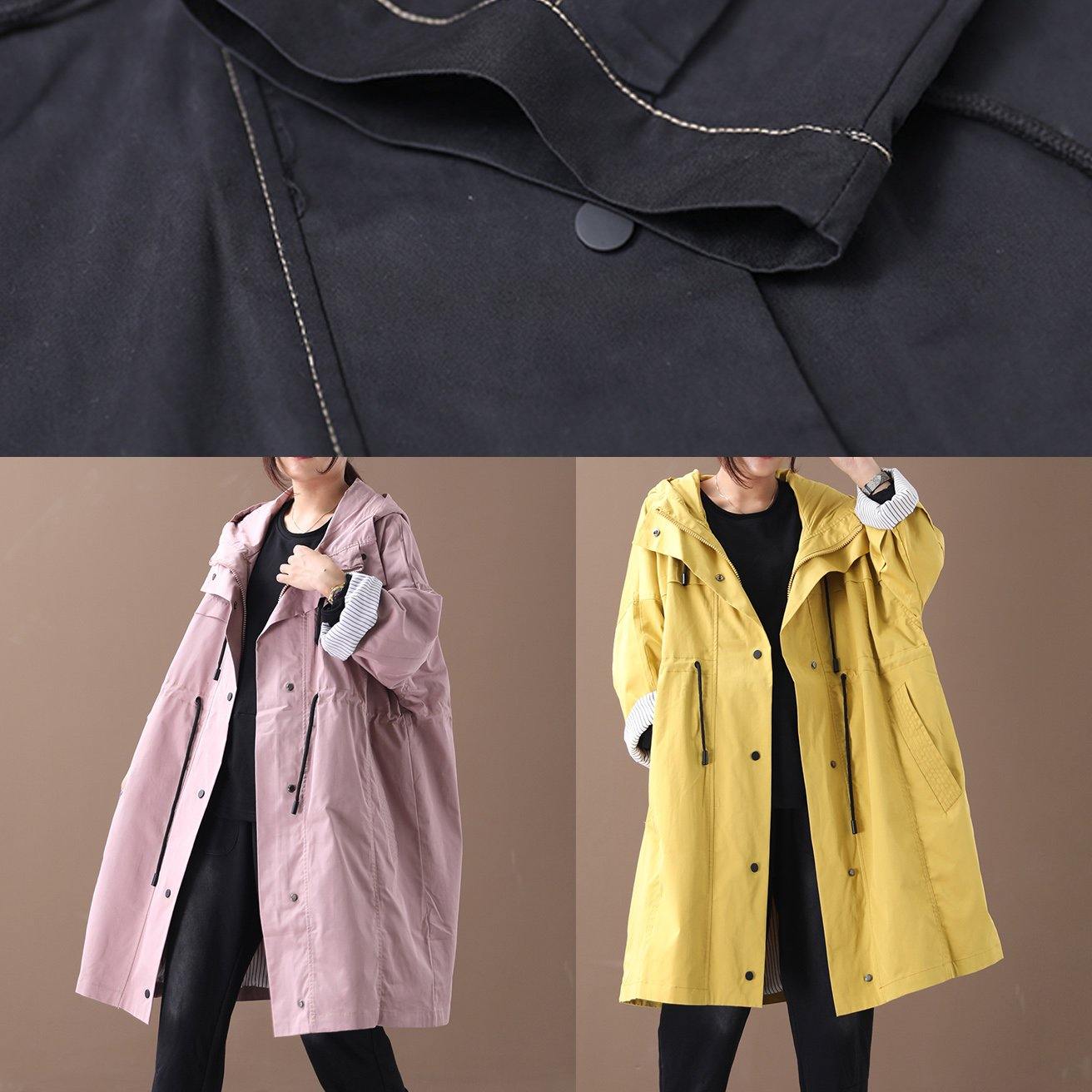 Pink Clothes Hooded Drawstring Pockets Outwear