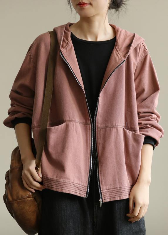 Pink Coat for Woman Tutorials Hooded Zippered Fall Coat