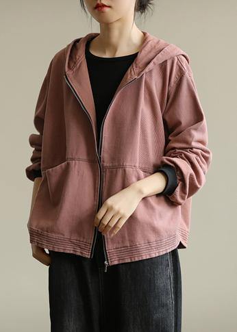 Pink Coat for Woman Tutorials Hooded Zippered Fall Coat