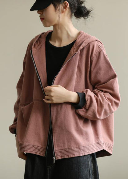 Pink Coat for Woman Tutorials Hooded Zippered Fall Coat
