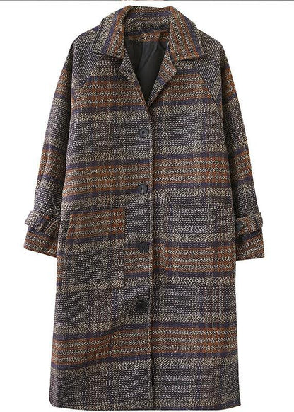 Plaid Fine Maxi Coat Shape Lapel Side Open Coats