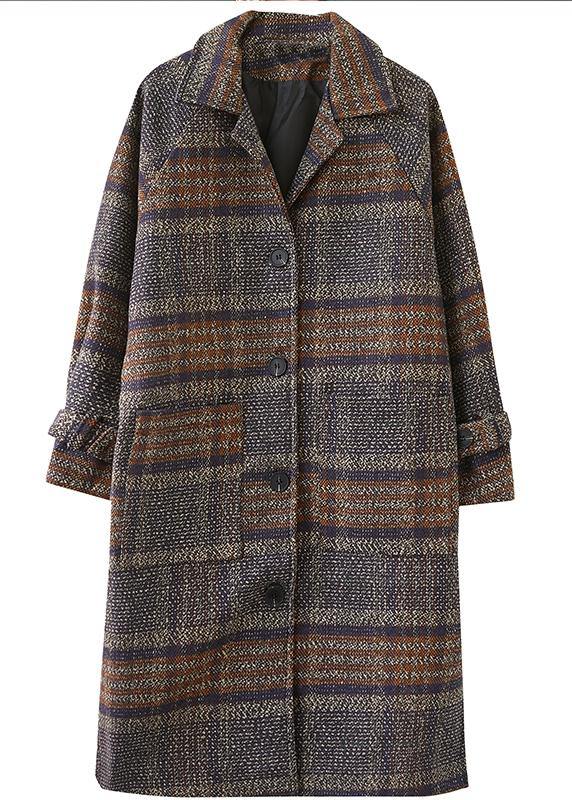 Plaid Fine Maxi Coat Shape Lapel Side Open Coats