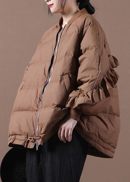 Clothing Down Jacket Overcoat Chocolate Stand Collar Ruffles Down Jacket