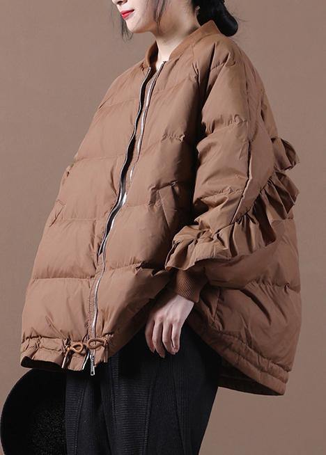 Clothing Down Jacket Overcoat Chocolate Stand Collar Ruffles Down Jacket