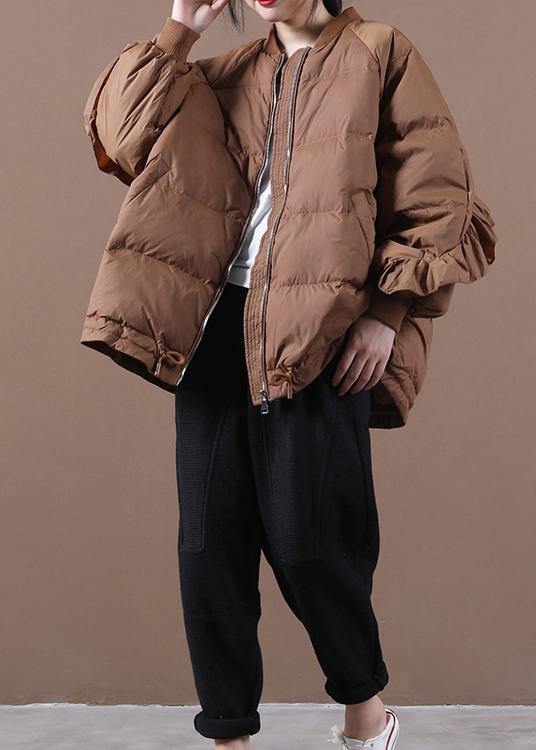 Clothing Down Jacket Overcoat Chocolate Stand Collar Ruffles Down Jacket