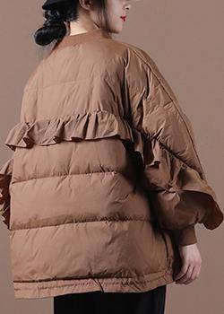 Clothing Down Jacket Overcoat Chocolate Stand Collar Ruffles Down Jacket